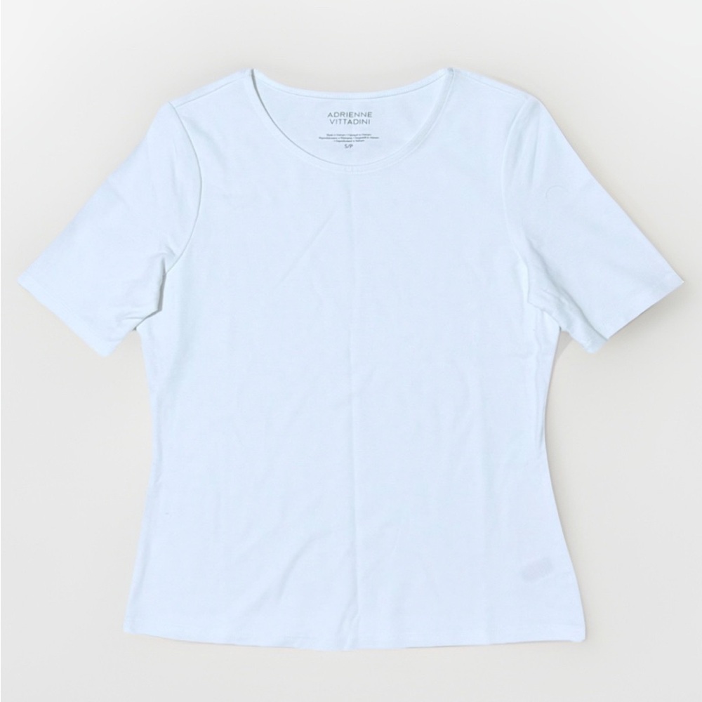 Adrienne Vittadini Solid White Short Sleeve Tee